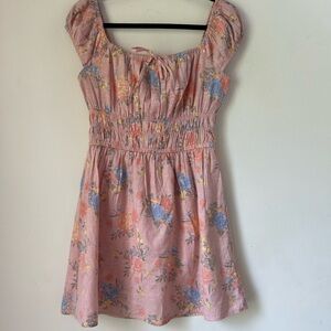 Off The Shoulder Tie Seamed Baby Pink Dress